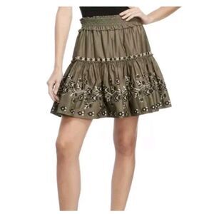 Kate Spade Broome Street Floral‎ Embroidered Poplin Skirt Olive Green Size 4